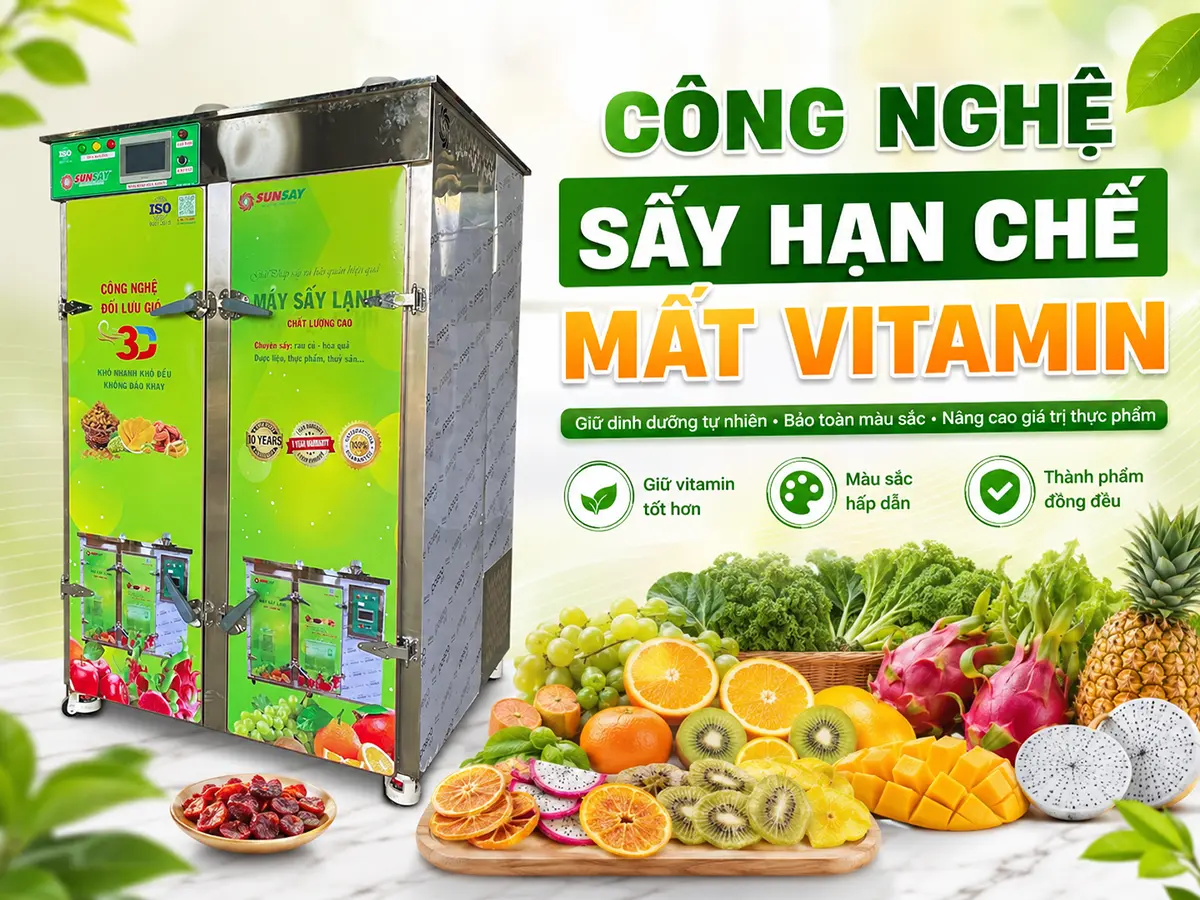 Công nghệ sấy hạn chế mất vitamin giúp kiểm soát nhiệt độ và giảm tác động nhiệt không cần thiết lên thực phẩm.