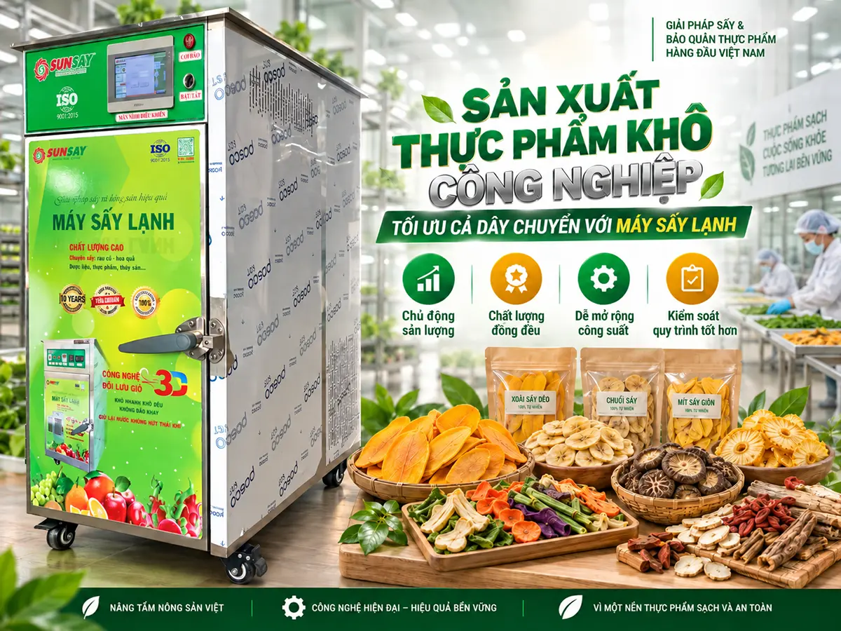 Sản xuất thực phẩm khô công nghiệp đòi hỏi máy sấy phải được tính toán đồng bộ với toàn bộ dây chuyền.v
