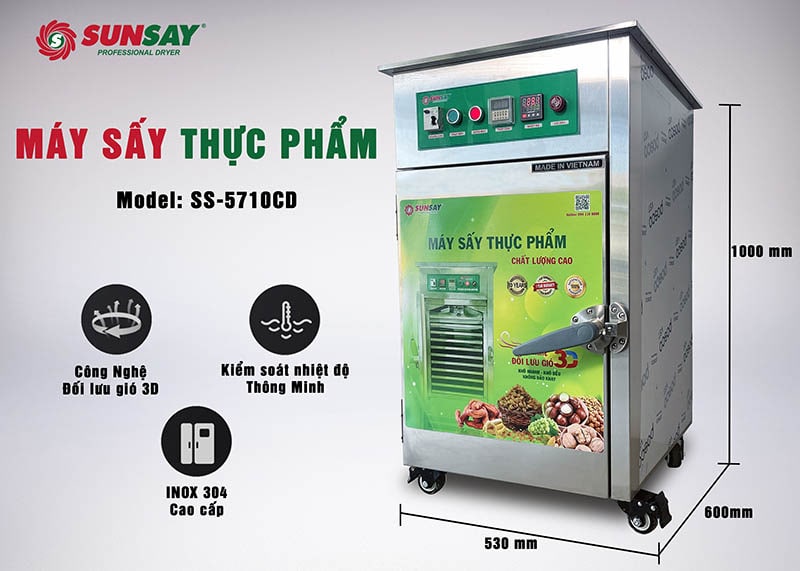 Máy sấy nhiệt đối lưu chất lượng cao SUNSAY mini phù hợp sấy chuối công suất nhỏ, từ 20-25kg/mẻ